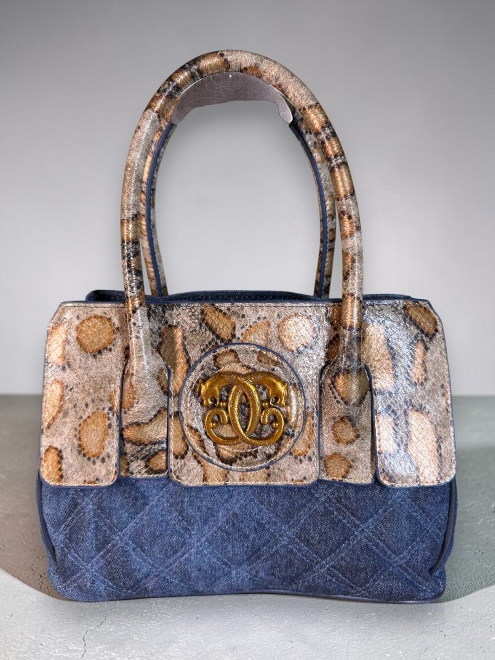 Sharif Legacy Denim and Snake Embossed Top Handle Crossbody - SAMPLE Bag - Picture 2 of 14